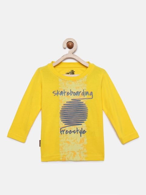 

Gini and Jony Boys Yellow Printed Round Neck T-shirt