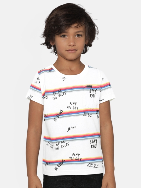 

Gini and Jony Boys White Black Printed Round Neck Pure Cotton T-shirt