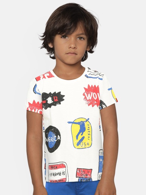 

Gini and Jony Boys Off-White Printed Round Neck T-shirt