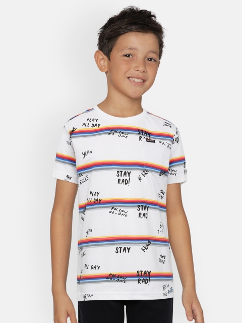 

Gini and Jony Boys White Striped Round Neck T-shirt With Printed Detail