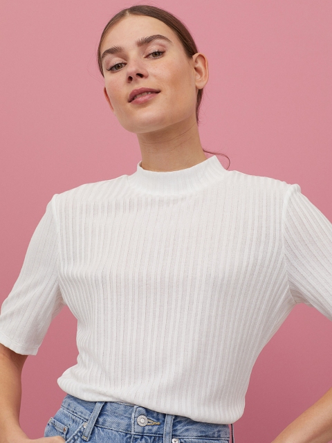 

H&M Women White Ribbed Top