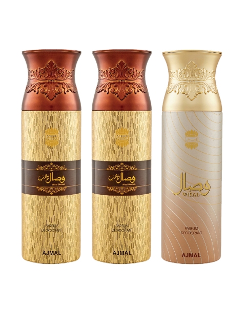 

Ajmal Unisex Set Of 3 Deodorants 200ml each, Gold
