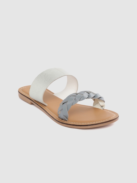 

Carlton London Women Grey & Silver-Toned Colourblocked To Braided Open Toe Flats