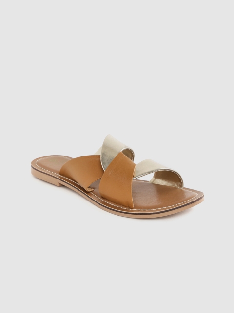 

Carlton London Women Tan Brown & Gold-Toned Solid Open Toe Flats