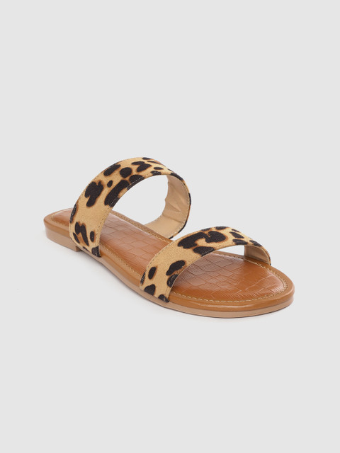 

Carlton London Women Beige & Black Leopard Print Open Toe Flats