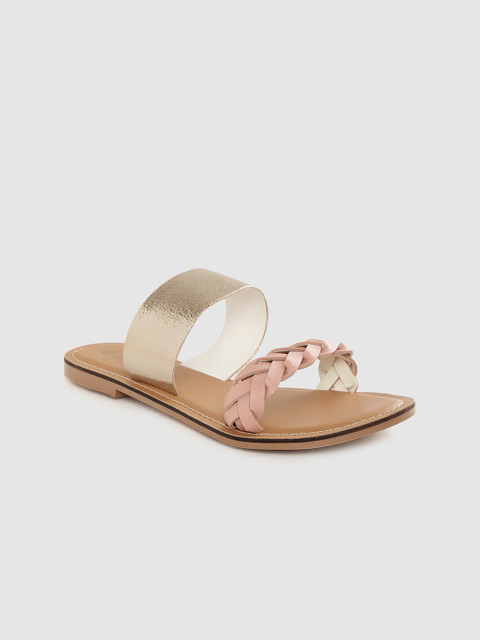 

Carlton London Women Pink & Gold-Toned Braided Open Toe Flats