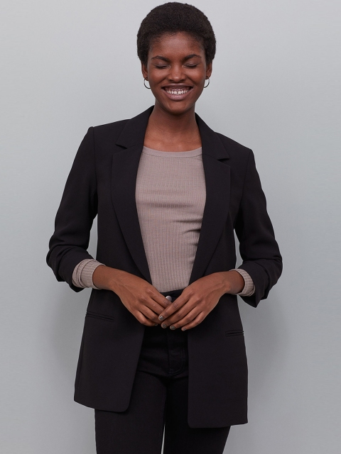 

H&M Women Black Jacket with Gathered Sleeves