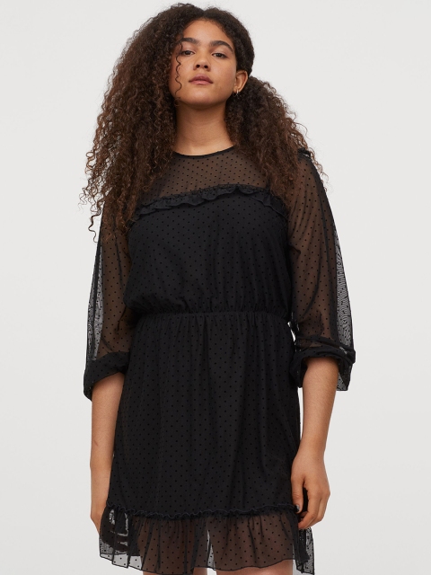 

H&M Women Black Flounced Mesh Dress