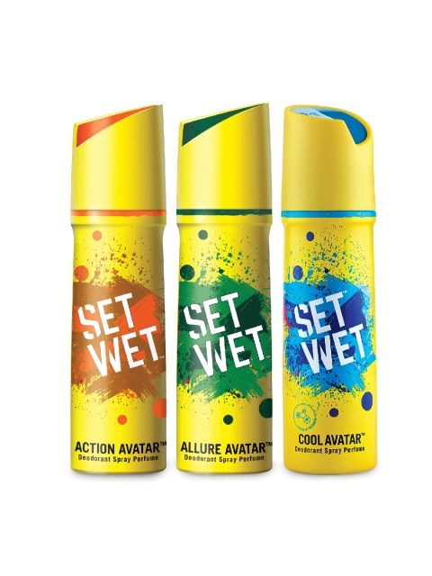 

Set Wet Men Set of 3 Cool, Action and Allure Avatar Deodorant Spray Perfumes, Yellow