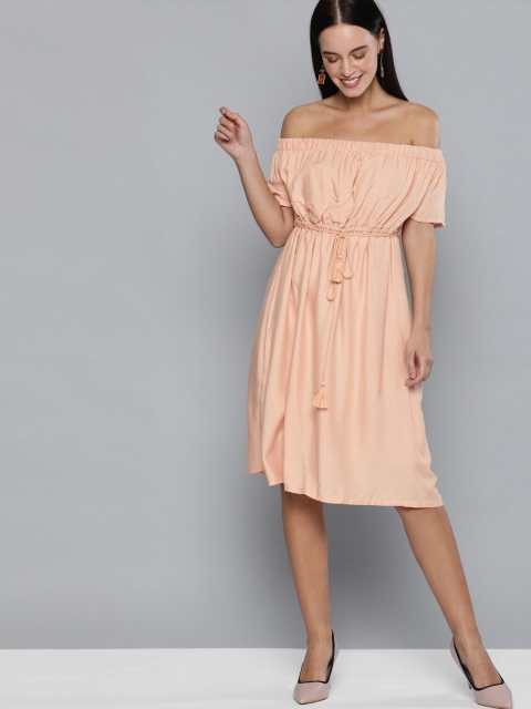 

HERE&NOW Women Peach-Coloured Solid A-Line Dress