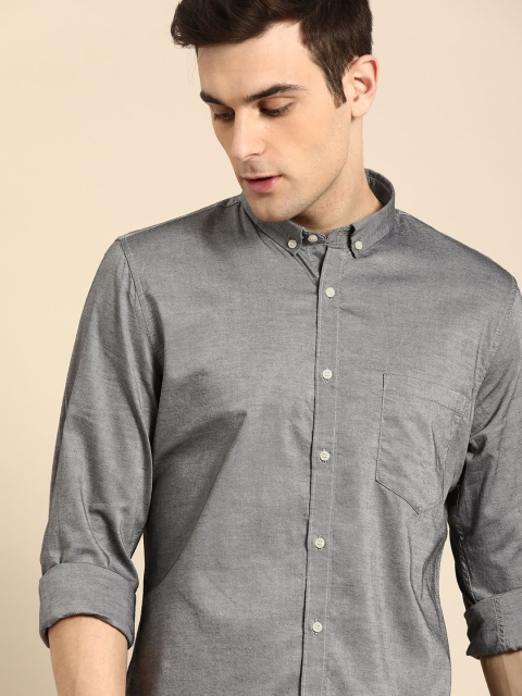 

ether Men Grey Regular Fit Anti-Microbial Oxford Casual Shirt