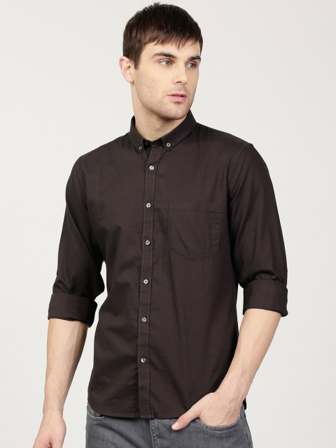 

ether Men Dark Brown Regular Fit Anti-Microbial Oxford Casual Shirt