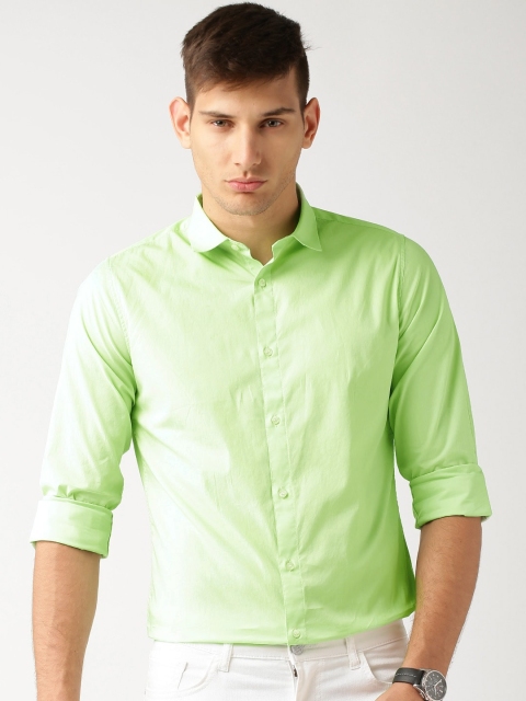 

ether Men Green Slim Fit Antimicrobial Cotton Stretch Shirt