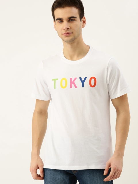 

ether Men White Printed Round Neck T-shirt