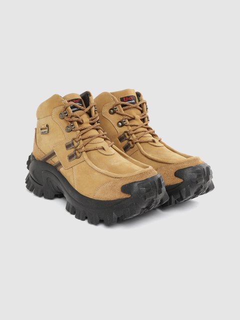 

Woodland Men Camel Brown Solid Leather Mid-Top Trekking Shoes