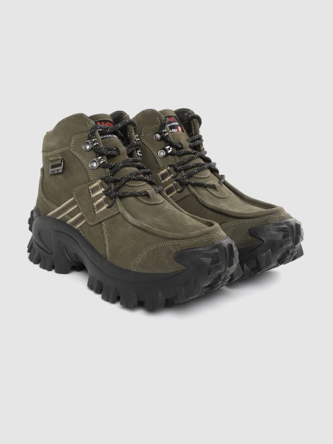 

Woodland Men Olive Green Solid Nubuck Mid-Top Trekking Shoes