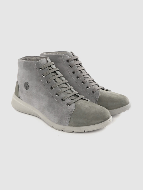 

Woodland Men Grey Solid Leather Mid-Top Flat Boots