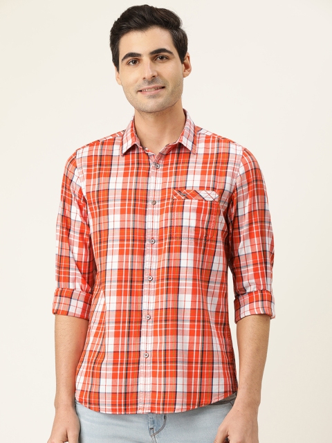 

Lee Cooper Men Orange & White Regular Fit Checked Casual Shirt