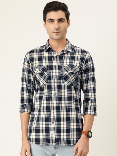 

Lee Cooper Men Navy Blue & White Regular Fit Checked Casual Shirt