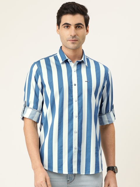 

Lee Cooper Men Blue & White Regular Fit Striped Casual Shirt