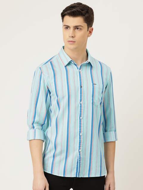 

Lee Cooper Men Blue & Red Regular Fit Striped Casual Shirt