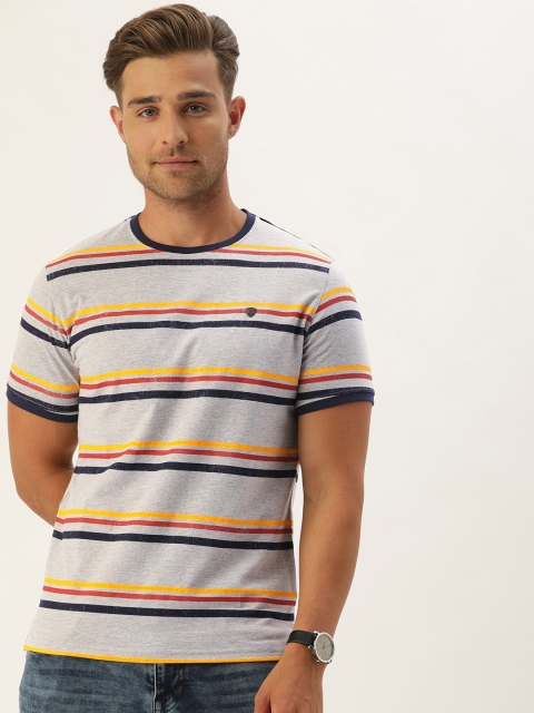 

YWC Men Grey & Red Striped Round Neck T-shirt
