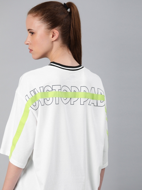 

Hrx By Hrithik Roshan Women White Printed Boxy Fit Bio-Wash Lycra Lifestyle T-shirt
