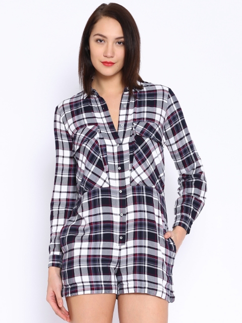 

ONLY Grey & Navy Checked Playsuit