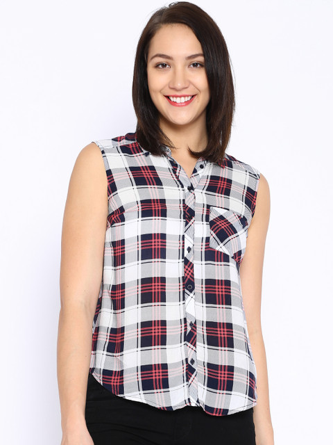 

ONLY White & Navy Checked Shirt