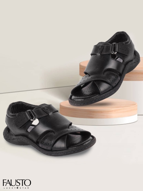 

FAUSTO Men Black Lightweight Leather Comfort Sandals