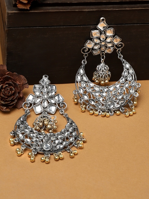 

Rubans Silver Plated Oxidised Classic Chandbali Earrings