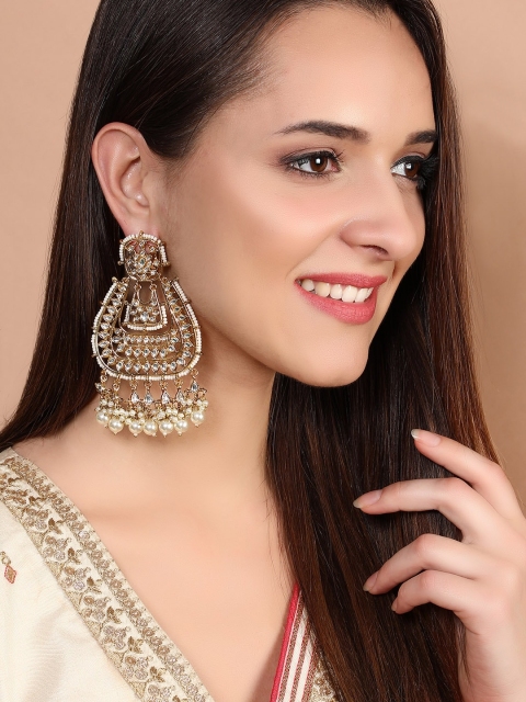 

Rubans Gold-Plated & White Handcrafted Kundan Chandbali Earrings