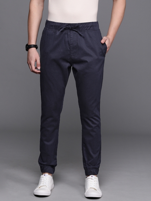Men Navy Blue Slim Fit Solid Joggers