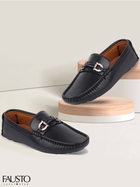 

FAUSTO Men Black Leather Lightweight Driving Shoes
