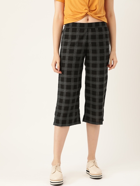 

An Episode Women Black & Off-White Relaxed Straight Leg Loose Fit Checked Culottes