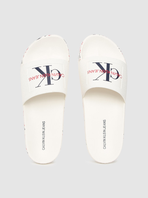 

Calvin Klein Men White Printed Sliders