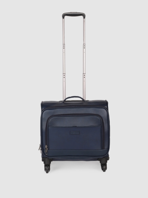 

BagsRUs Unisex Navy Blue Leatherette Overnighter Laptop Carry-On Cabin Trolley Bag