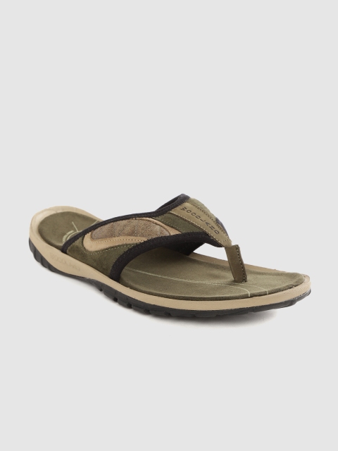 

Woodland Men Olive Green & Brown Leather Comfort Sandals