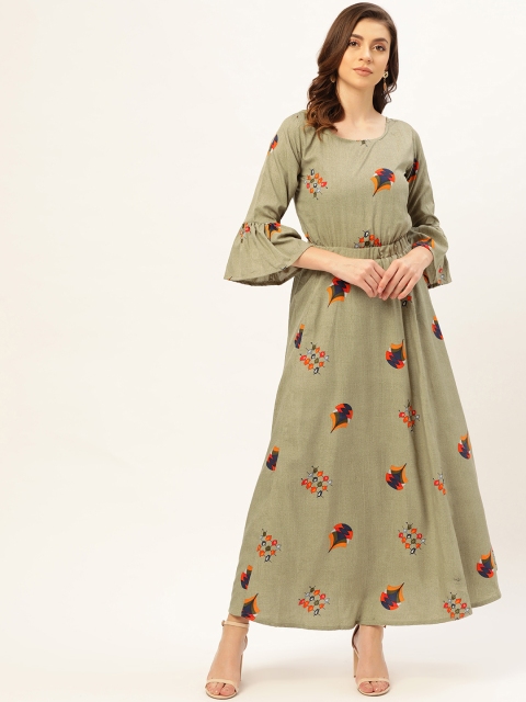 

U&F Women Green & Navy Blue Printed Maxi Dress
