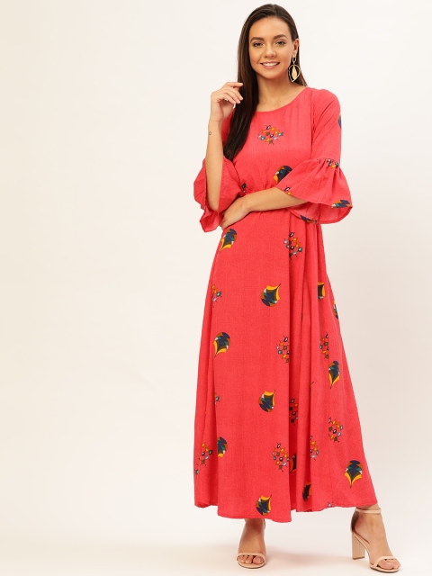 

U&F Women Pink & Blue Printed Maxi Dress