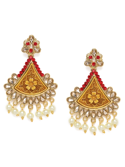 

Spargz Gold-Toned & Red Triangular Drop Earrings