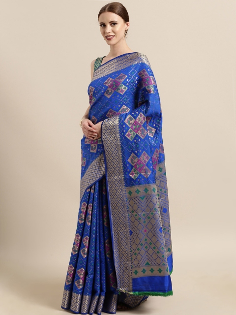 

Satrani Blue & Green Poly Silk Woven Design Banarasi Saree
