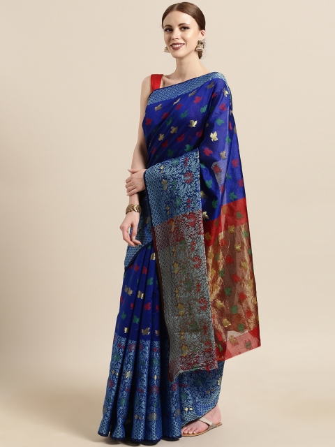 

Satrani Blue Cotton Blend Woven Design Chanderi Saree