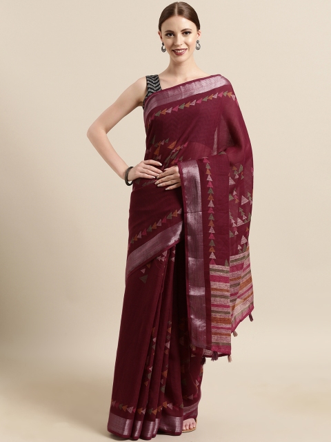 

Satrani Burgundy Pure Cotton Woven Design Khadi Saree