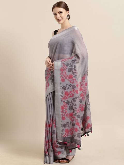 

Satrani Grey & Red Pure Cotton Woven Design Khadi Saree