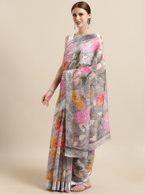 

Satrani Grey & Pink Polycotton Printed Saree
