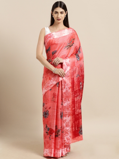 

Satrani Pink & Green Jute Cotton Printed Saree