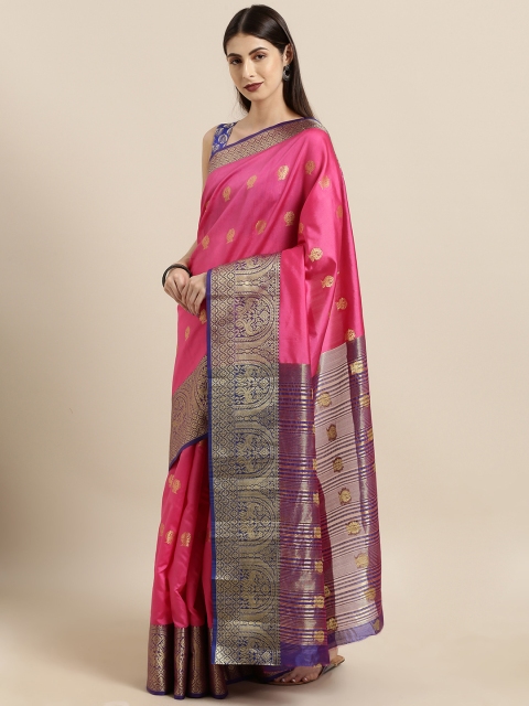 

Satrani Pink & Purple Poly Silk Woven Design Banarasi Saree