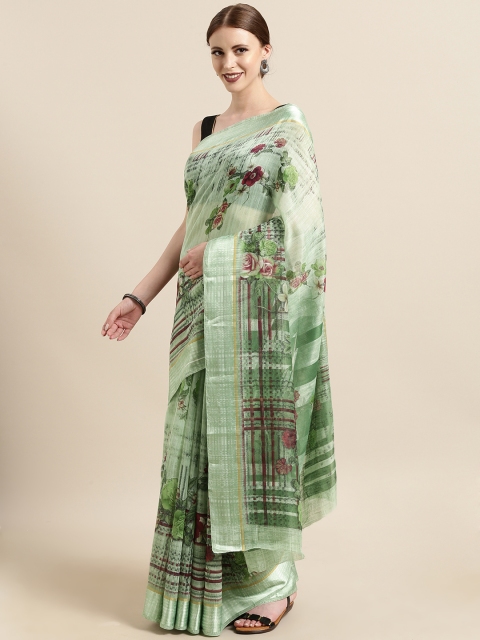 

Satrani Green & Maroon Polycotton Printed Saree