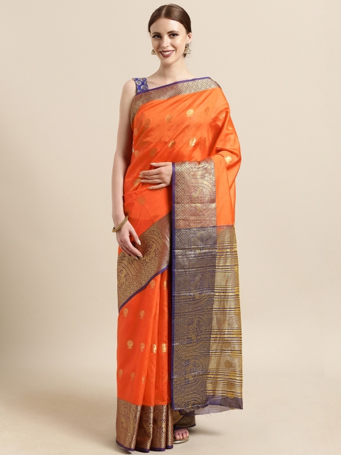 

Satrani Orange & Purple Poly Silk Woven Design Banarasi Saree